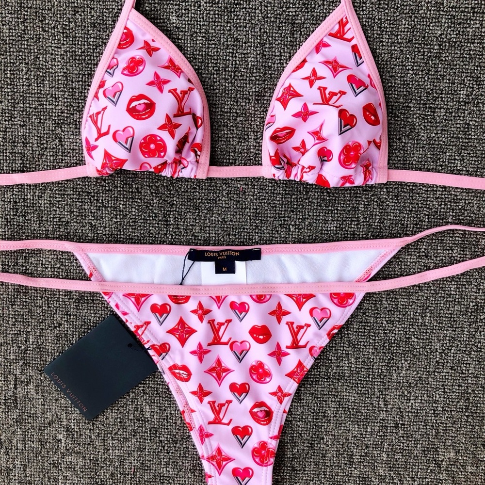 Luscious Lips and Hearts Inspired Pink Bikini Set